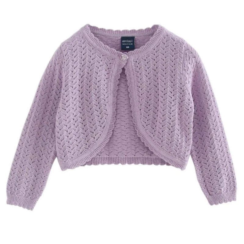 Cardigan de malha de outono para menina, bolero de algodão, camisola de criança, xaile, cardigan casual, malha lisa, manga comprida, casaco, camisolas