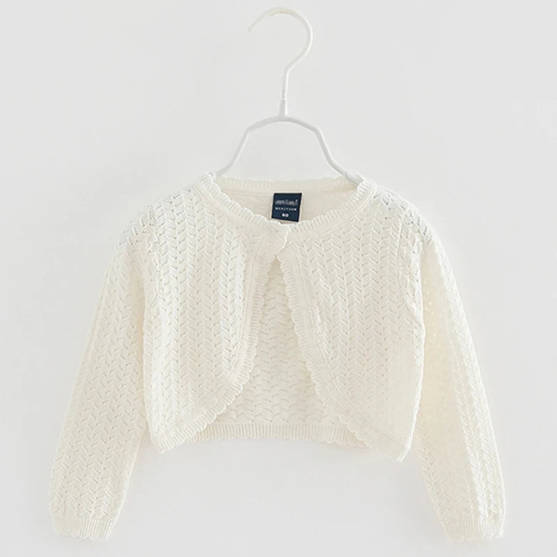 Cardigan de malha de outono para menina, bolero de algodão, camisola de criança, xaile, cardigan casual, malha lisa, manga comprida, casaco, camisolas