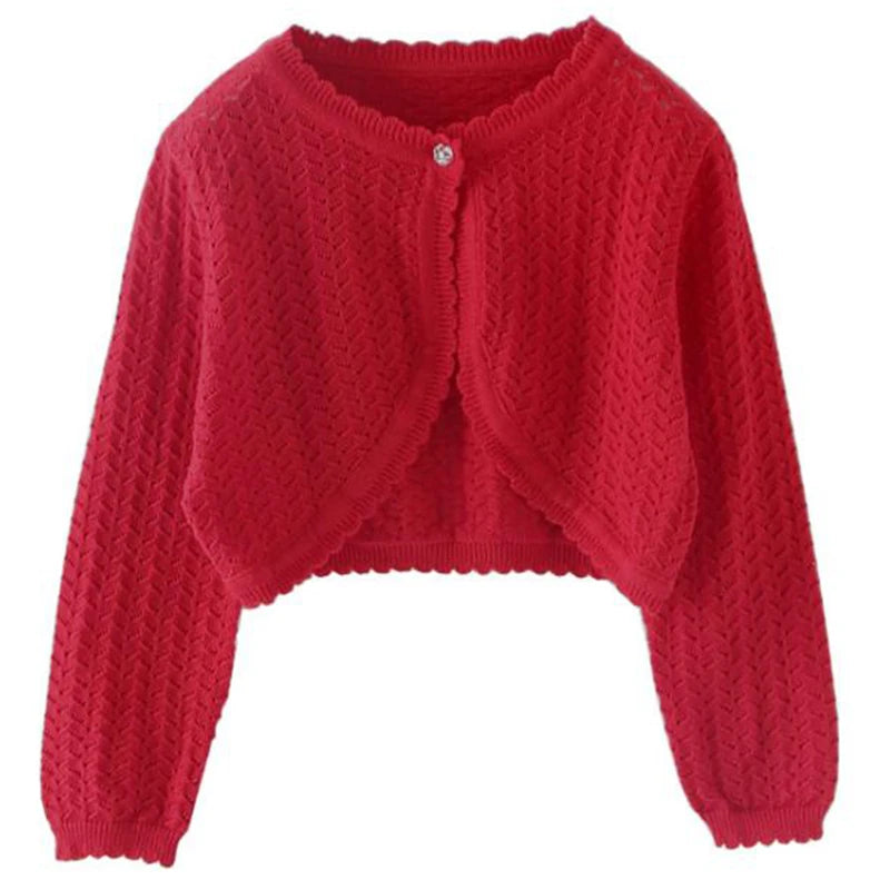 Cardigan de malha de outono para menina, bolero de algodão, camisola de criança, xaile, cardigan casual, malha lisa, manga comprida, casaco, camisolas