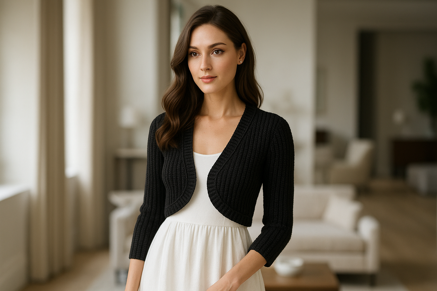 Cardigan bolero noir porté