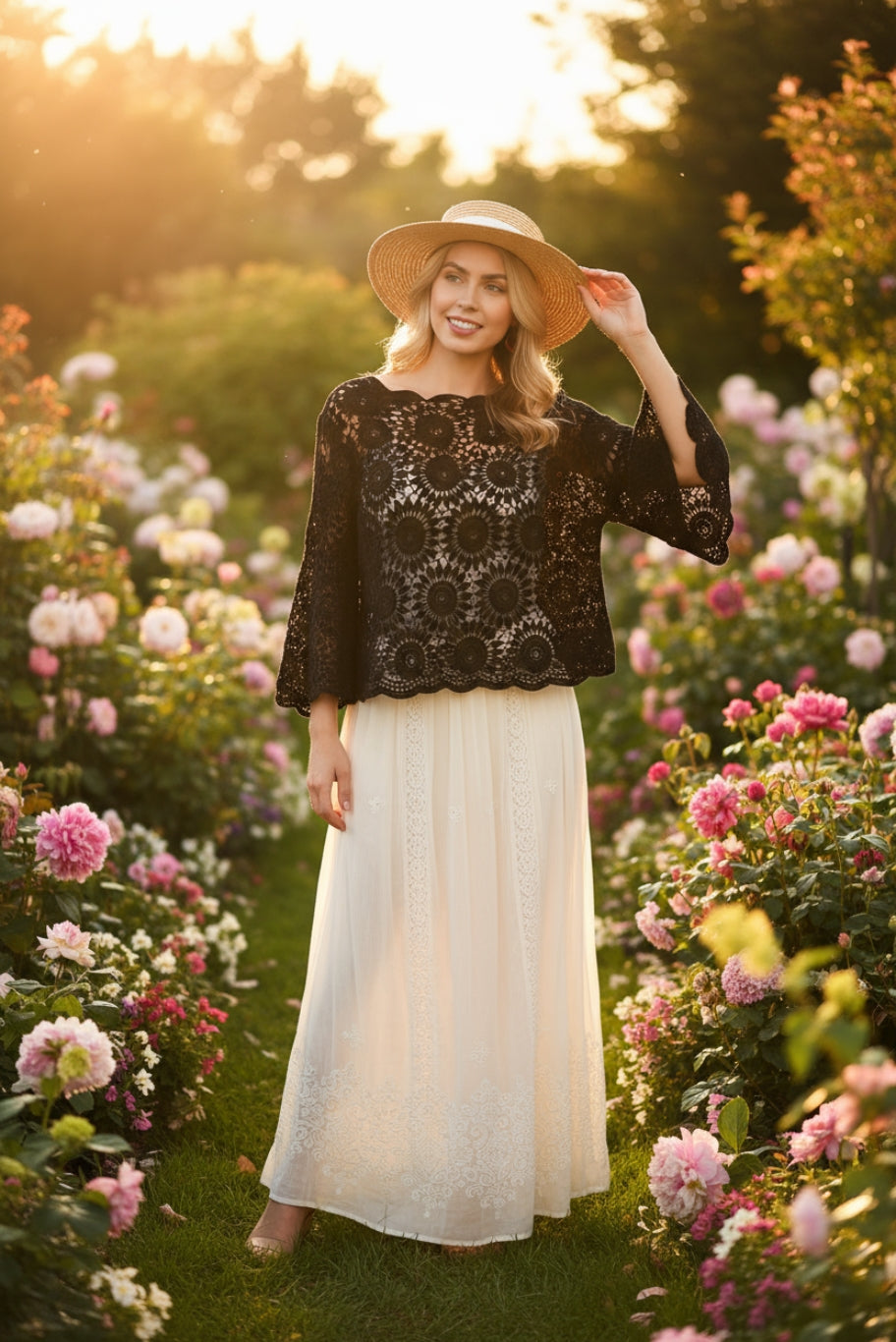 Top Crochet ADORA Manches Évasées