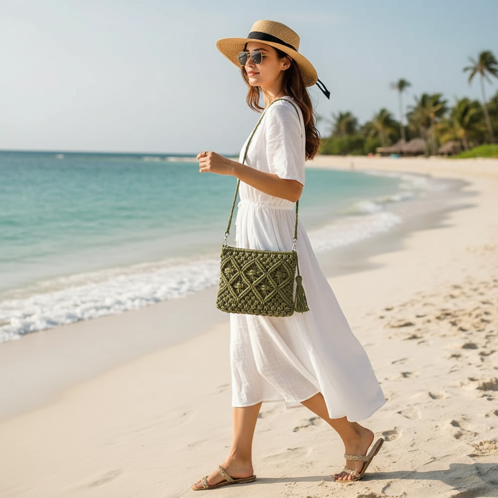 Sac paille ajouré été plage
